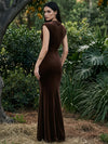 Velvet Mermaid High Neck Maxi Dresses Formal Dresses with Minimalist Sleek Silhouette