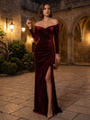 Velvet Mermaid Off Shoulder Maxi Dresses Formal Dresses with Side Slit