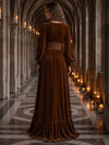 Velvet A-Line V Neck Maxi Dresses Formal Dresses with Lace Applique
