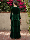 Velvet A-Line V Neck Maxi Dresses Formal Dresses with Ruffles