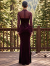 Velvet Mermaid High Neck Maxi Dresses Formal Dresses with Ruched