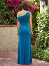 Velvet A-Line One Shoulder Maxi Dresses Formal Dresses with Side Slit