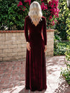 Velvet A-Line V Neck Maxi Dresses Formal Dresses with Side Slit