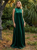 Velvet A-Line High Neck Maxi Dresses Formal Dresses with Full Soft Inner Lining