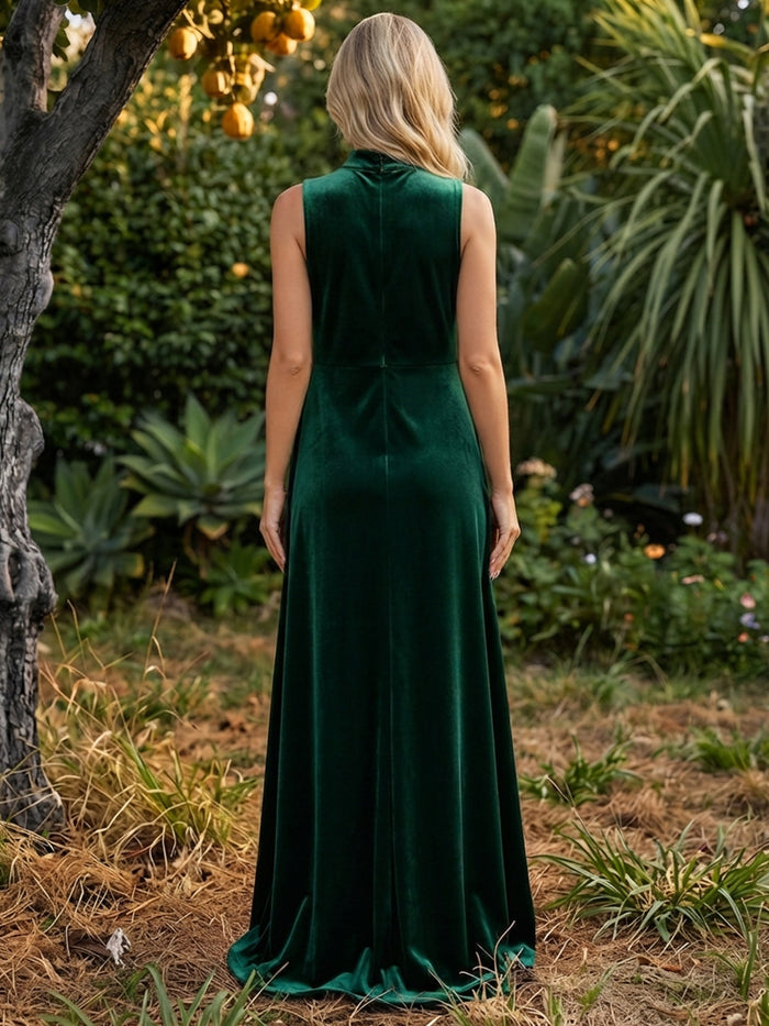 Velvet A-Line High Neck Maxi Dresses Formal Dresses with Full Soft Inner Lining