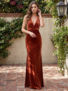 Velvet Mermaid V Neck Maxi Dresses Formal Dresses with Front Twist‑Knot