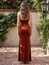 Velvet Mermaid V Neck Maxi Dresses Formal Dresses with Front Twist‑Knot