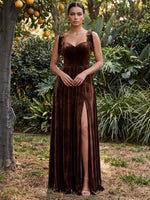 Velvet A-Line Sweetheart Maxi Dresses Formal Dresses with Side Slit