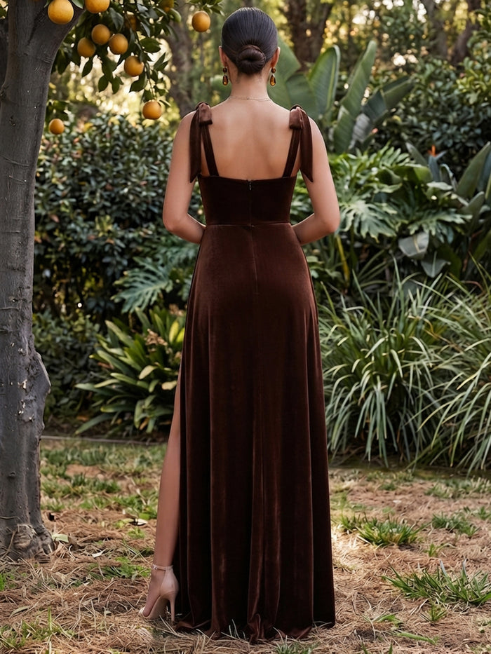 Velvet A-Line Sweetheart Maxi Dresses Formal Dresses with Side Slit