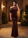 Velvet Mermaid One Shoulder Maxi Dresses Formal Dresses with Ruched