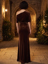 Velvet Mermaid One Shoulder Maxi Dresses Formal Dresses with Ruched