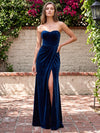 Velvet Mermaid Strapless Maxi Dresses Formal Dresses with Side Slit