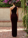Velvet Bodycon One Shoulder Maxi Dresses Formal Dresses with Ruched
