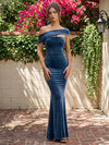 Velvet Mermaid Off Shoulder Maxi Dresses Formal Dresses with Chest Cut‑Out