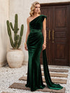 Velvet Mermaid One Shoulder Maxi Dresses Formal Dresses with Side Waist Ruched Shaping Detail