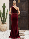 Velvet Mermaid One Shoulder Maxi Dresses Formal Dresses with Side Waist Ruched Shaping Detail