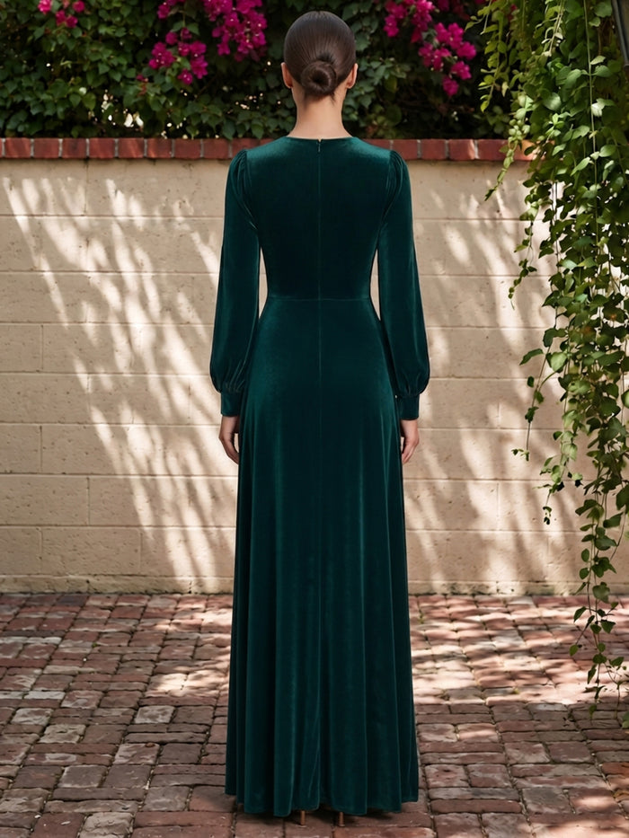 Velvet A-Line Square Neck Maxi Dresses Formal Dresses with Side Slit