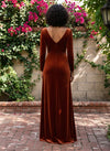 Velvet A-Line V Neck Maxi Dresses Formal Dresses with Front Twist‑Knot