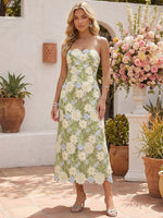 Mesh A-Line Strapless Midi Formal Dresses with 3D Flower Appliques