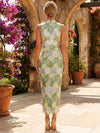 Mesh Sheath Stand Collar Midi Formal Dresses with 3D Flower Appliques