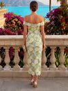 Mesh Sheath Off Shoulder Midi Formal Dresses with 3D Flower Appliques