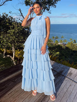 Chiffon A-Line Halter Maxi Formal Dresses with Side Bow‑Tie