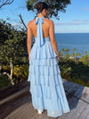 Chiffon A-Line Halter Maxi Formal Dresses with Side Bow‑Tie
