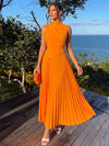 Chiffon A-Line High Neck Maxi Formal Dresses with Delicate Pleated