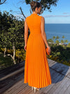 Chiffon A-Line High Neck Maxi Formal Dresses with Delicate Pleated