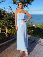 Chiffon A-Line Strapless Maxi Formal Dresses with Pleated