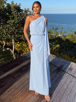 Chiffon A-Line One Shoulder Maxi Formal Dresses with Side Waist Ruched