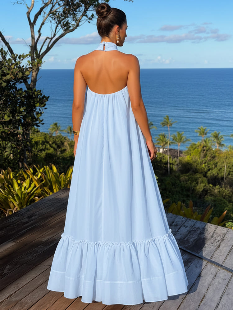 Chiffon A-Line Halter Maxi Formal Dresses with Ruffles