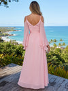 Chiffon A-Line Spaghetti Straps Maxi Formal Dresses with Ruffles