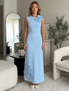 Jersey A-Line Crew Neck Maxi Formal Dresses with 3D Flowers