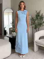 Jersey A-Line Crew Neck Maxi Formal Dresses with 3D Flowers
