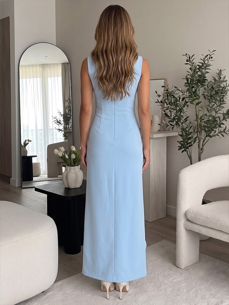 Jersey A-Line Crew Neck Maxi Formal Dresses with 3D Flowers