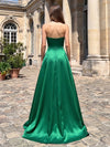 Satin A-Line Strapless Maxi Formal Dresses with Corset Bodice
