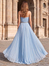 Chiffon A-Line Strapless Maxi Formal Dresses with Pleated
