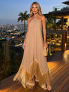 Chiffon A-Line Halter Maxi Formal Dresses with Fringe