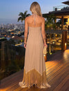 Chiffon A-Line Halter Maxi Formal Dresses with Fringe