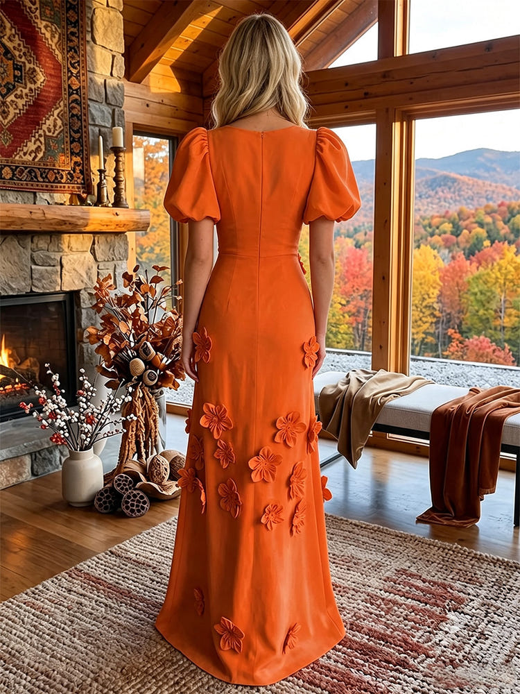 Jersey A-Line V Neck Maxi Formal Dresses with 3D Flowers