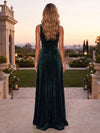 Velvet A-Line V Neck Maxi Formal Dresses with Wide‑Strap