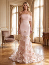Mesh Mermaid Off Shoulder Maxi Formal Dresses with 3D Flowers