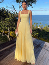 Chiffon A-Line Square Neck Maxi Formal Dresses with Delicate Pleated