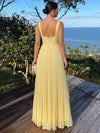 Chiffon A-Line Square Neck Maxi Formal Dresses with Delicate Pleated