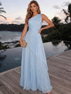 Chiffon A-Line One Shoulder Maxi Formal Dresses with Delicate Pleated