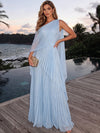 Chiffon A-Line One Shoulder Maxi Formal Dresses with Caps