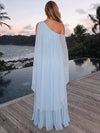 Chiffon A-Line One Shoulder Maxi Formal Dresses with Caps