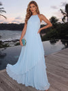 Chiffon A-Line One Shoulder Maxi Formal Dresses with Delicate Pleated