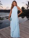 Chiffon A-Line One Shoulder Maxi Formal Dresses with Delicate Pleated